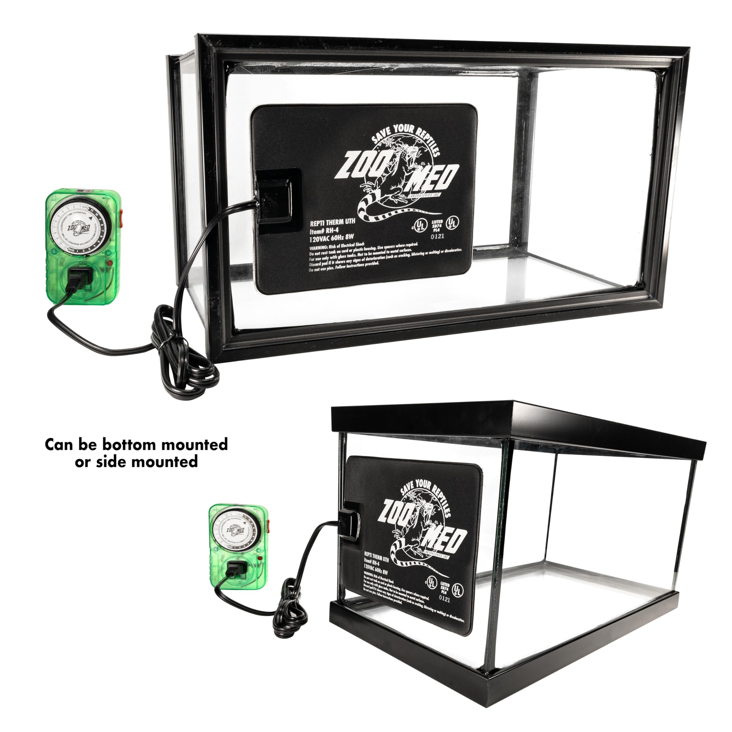 Zoo Med ReptiTherm undertank heater with dimensions shown, matching 6x8 inch footprint.