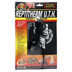 Zoo Med ReptiTherm undertank heater packaging shows compact size for simple setup.