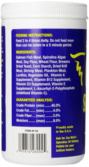 Zoo Med Spirulina 20 Flake 3-pack label close-up highlighting quality ingredients for healthy fish