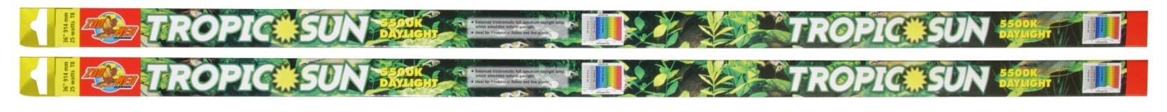 Zoo Med Tropic Sun 5500K daylight bulb 36-inch provides vibrant aquarium illumination.