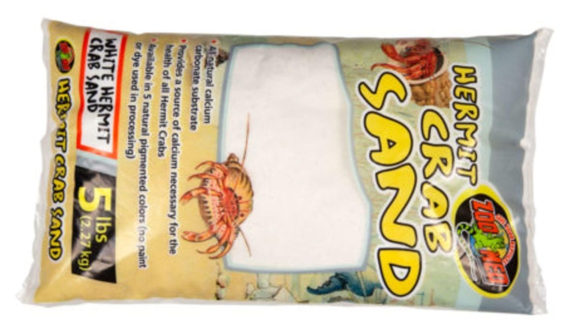 Zoo Med White Hermit Crab Sand detail shows clean, natural substrate suitable for sand dwellers.