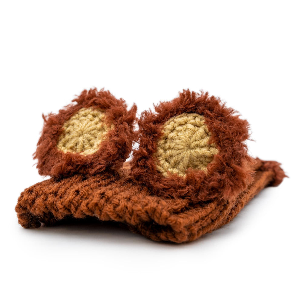 Zoo Snoods bear costume knit texture closeup with soft yarn.