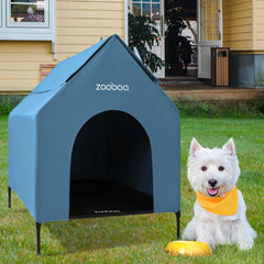 Zooba 29-inch 2-in-1 dog house blue with elevated shelter and airflow.