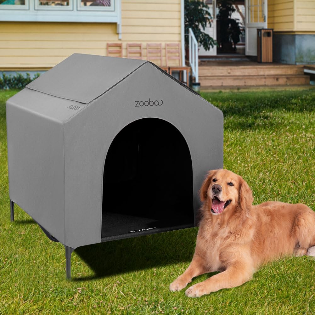 Zooba 42inch outdoor dog house front view shows spacious shelter for large breeds in all weather