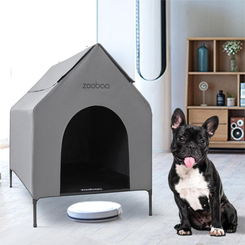 Zooba easy-assemble dog house demonstrates quick disassembly for easy cleaning.