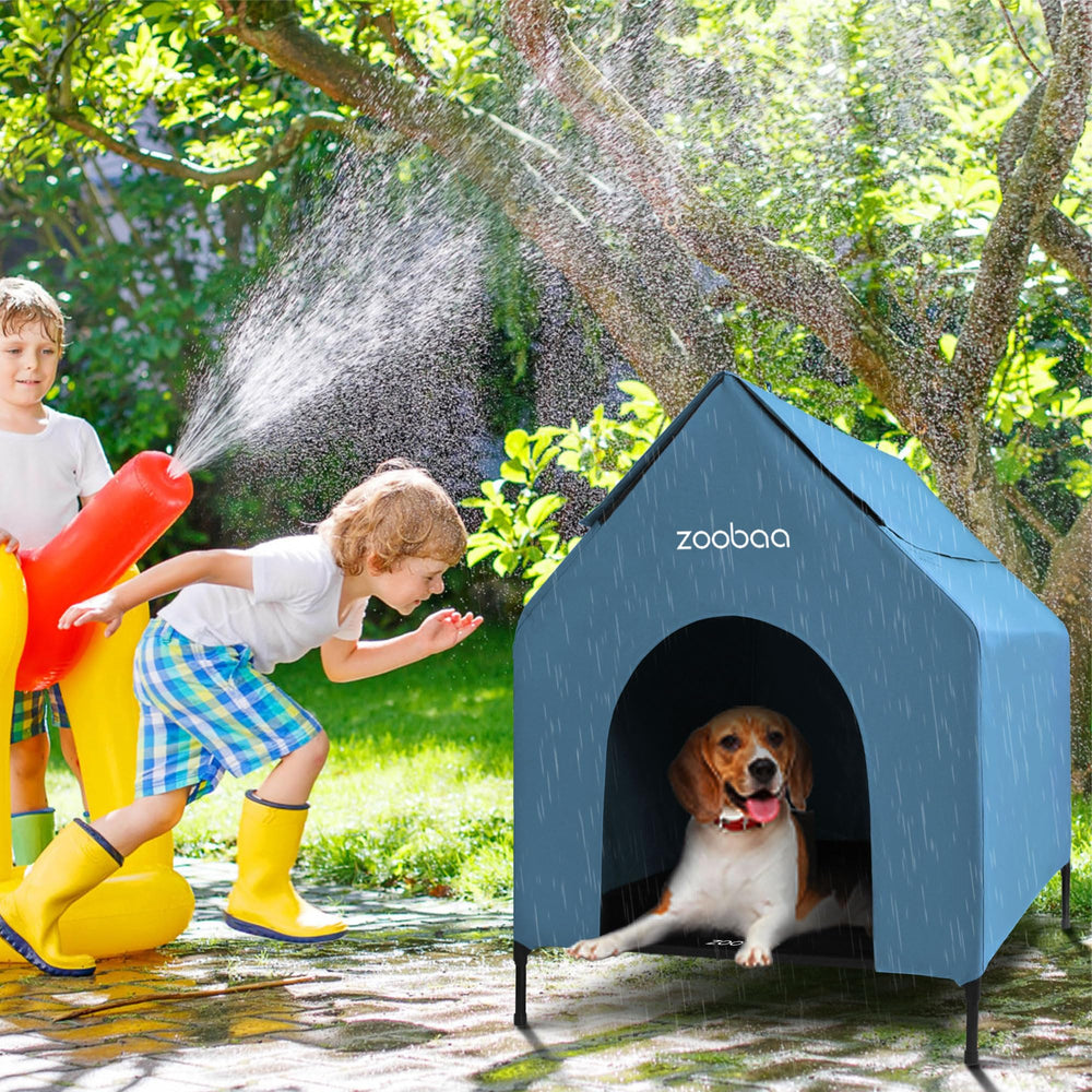 Zooba easy-assembly dog house blue saves setup time.