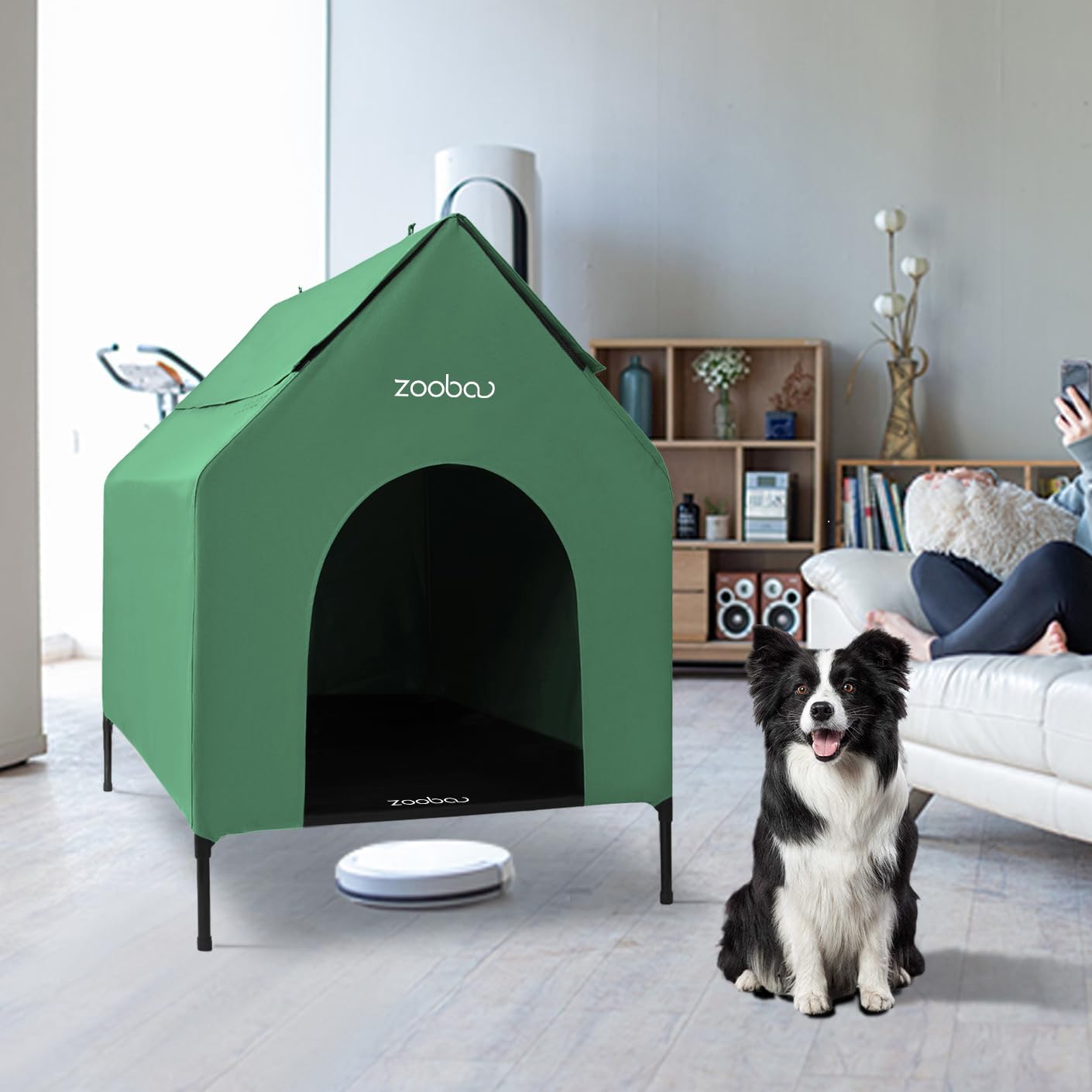 Zooba Outdoor Dog House large green model suits big dogs year-round.