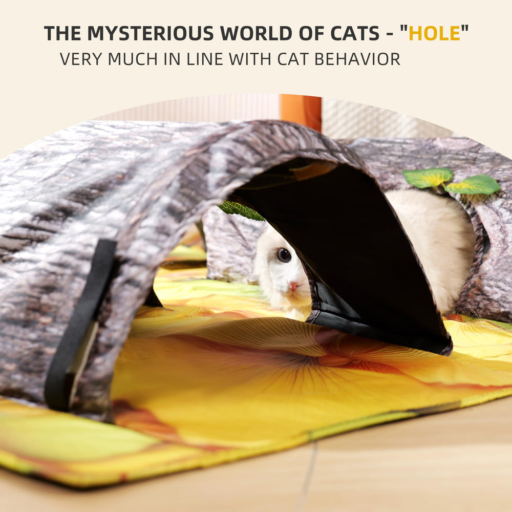 ZOOGUD cat play mat hole closeup highlights burrowing play and snack hiding
