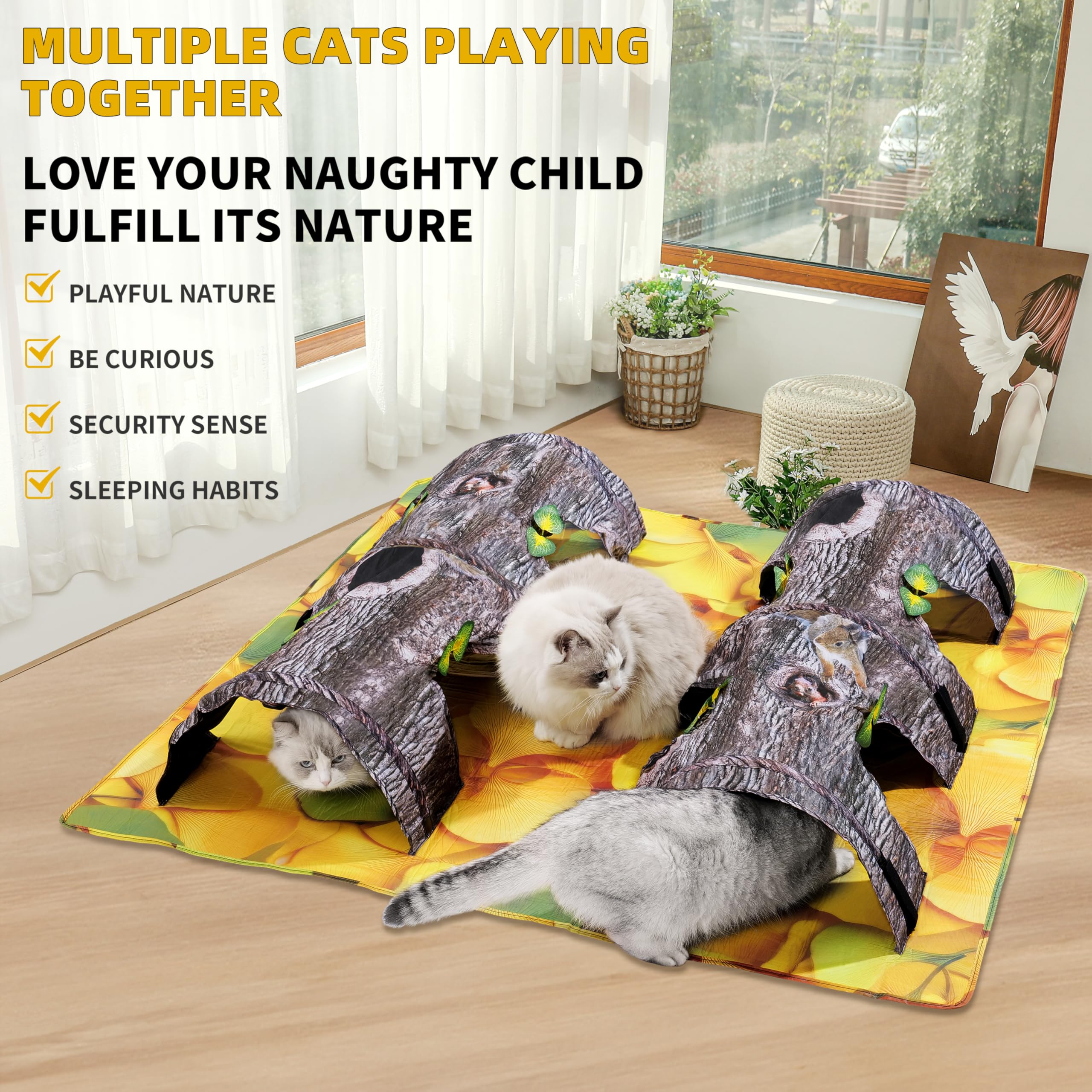 ZOOGUD cat play mat 2-way tunnel demonstrates safe exploration and exercise