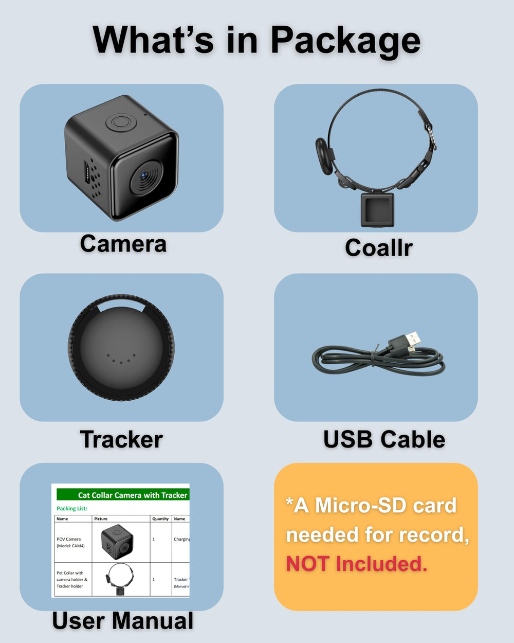 ZoomaraKam micro-SD card not included; purchase separately