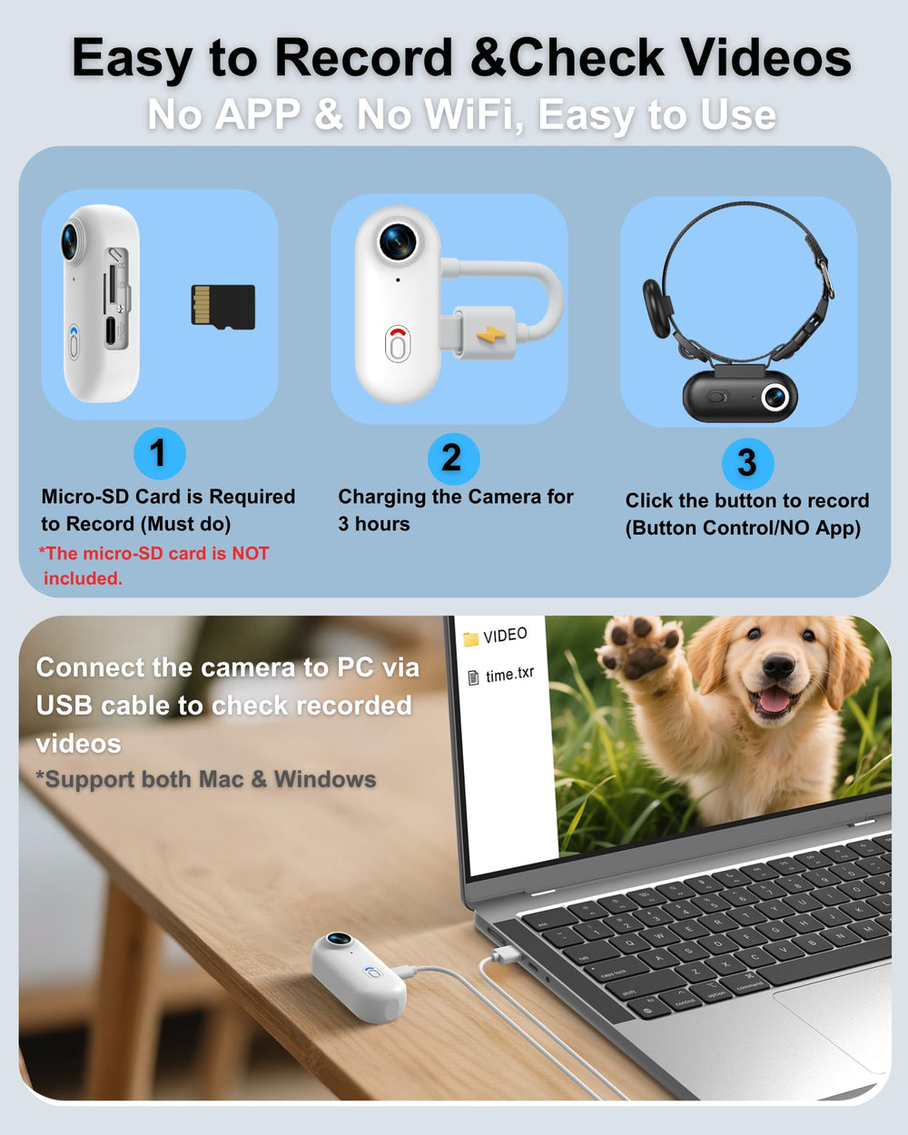 ZoomaraKam ultra-light collar design weighs 0.6 oz on pets