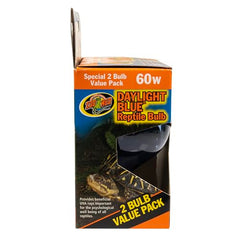 Zoo Med 60w blue incandescent bulb shown for heat and daytime activity in terrariums.
