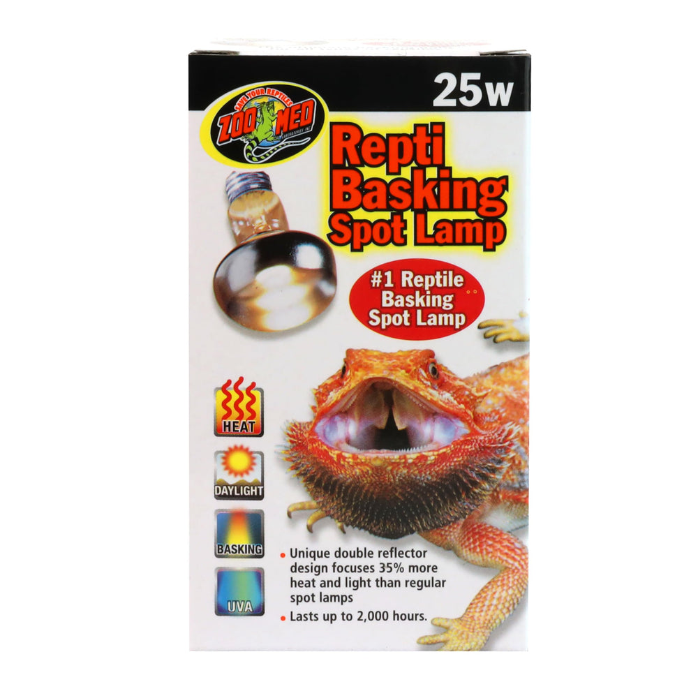 Zoo Med Reptile Basking Spot Lamp 25W double-reflector concentrates heat for precise basking.