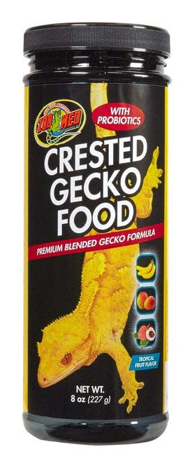 Zoo Med Crested Gecko Food tropical fruit 8oz serving enhances feeding routine with probiotics.