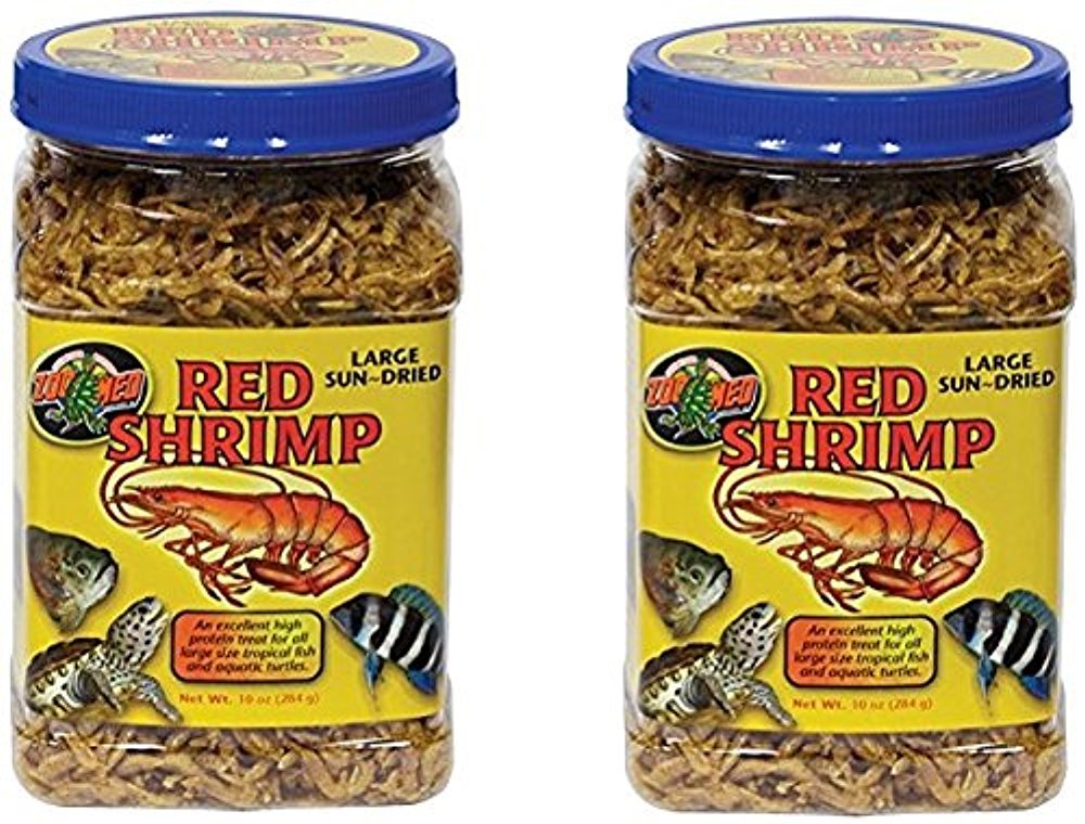 Zoo Med large sun-dried red shrimp 10oz pack shot showcases a protein-rich treat for large fish and turtles.