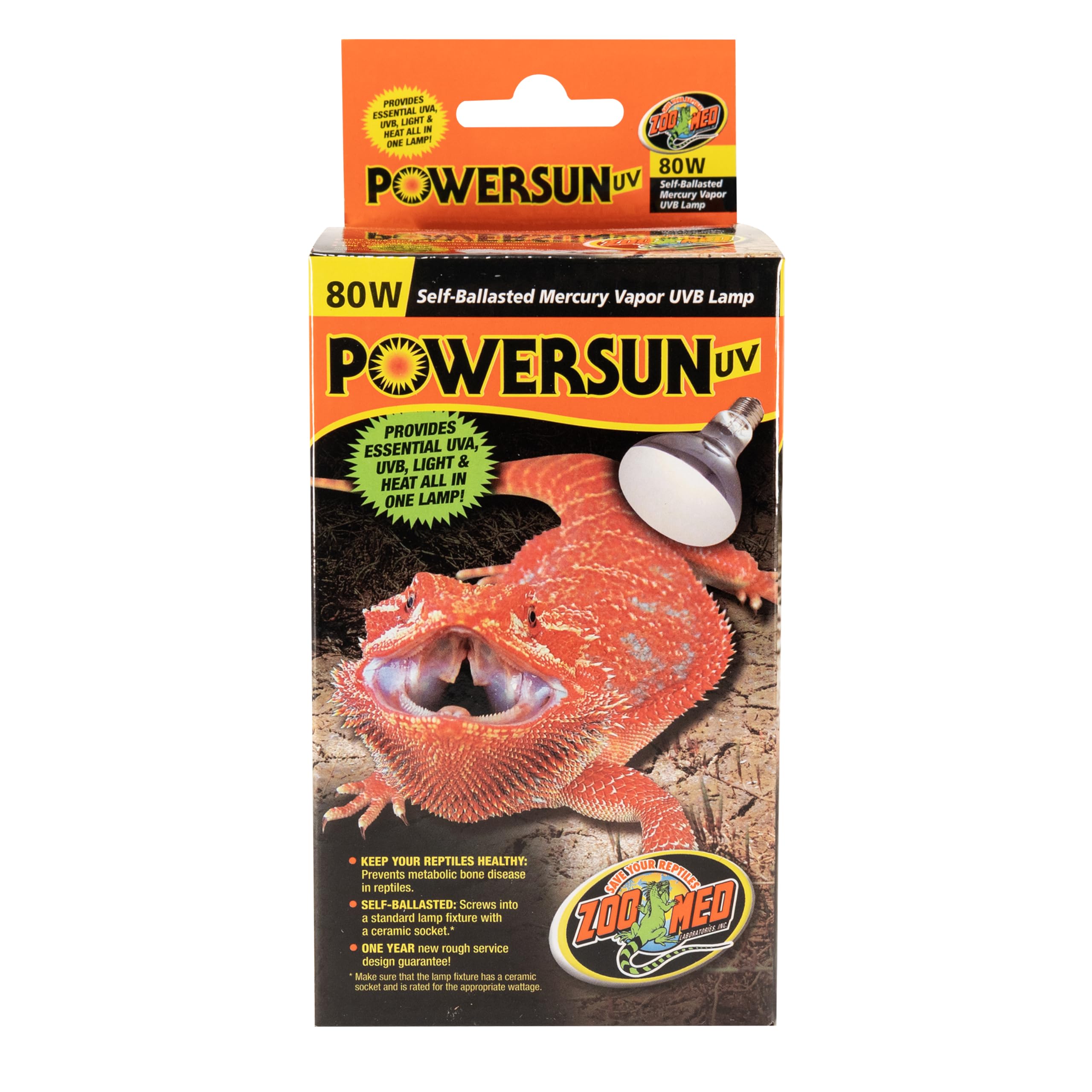 Zoo Med PowerSun UV Bulb 80W front view for UVA/UVB and heat