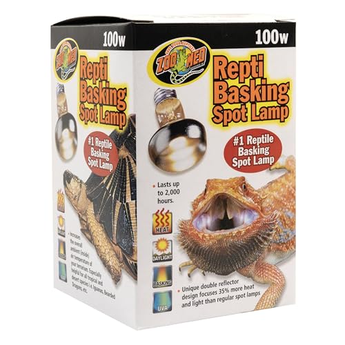 Zoo Med Repti Basking Spot Lamp 100W double reflector close-up directing heat toward basking area.