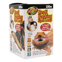 Zoo Med Repti Basking Spot Lamp 100W double reflector close-up directing heat toward basking area.