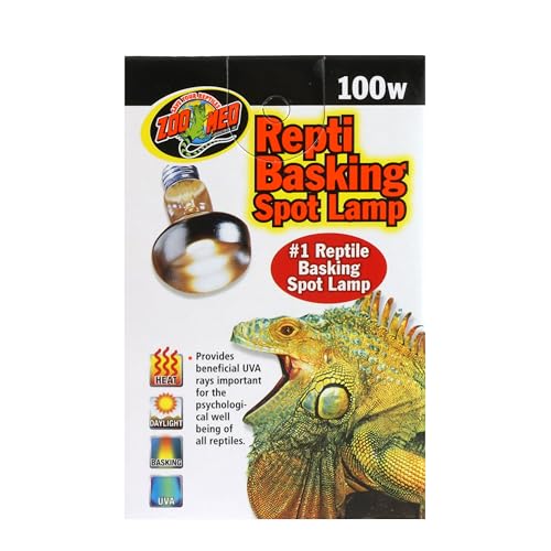 Zoo Med Repti Basking Spot Lamp 100W warm glow on basking rock for daytime heat.
