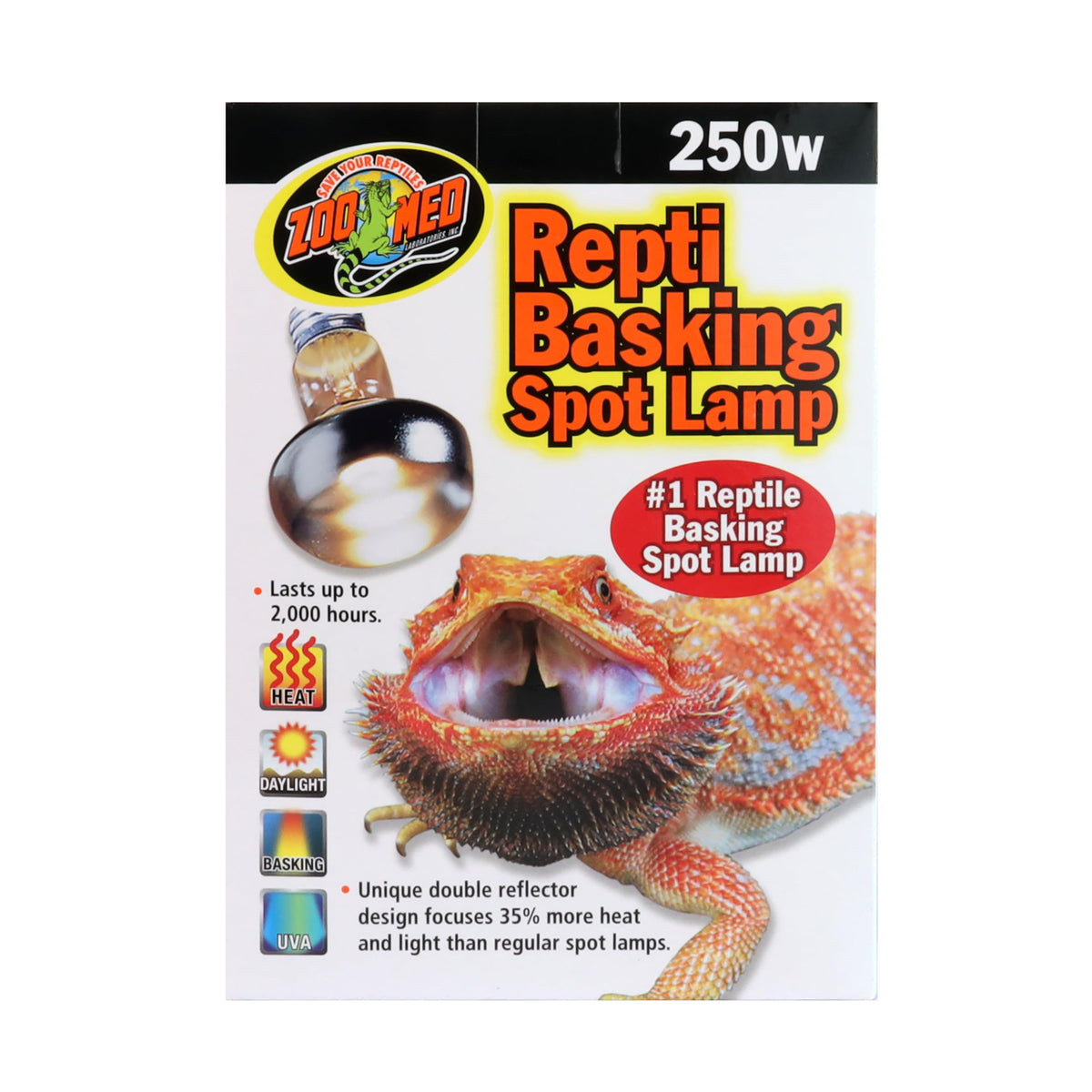 Zoo Med Reptile Basking Spot Lamp 250W front view delivers focused heat beam