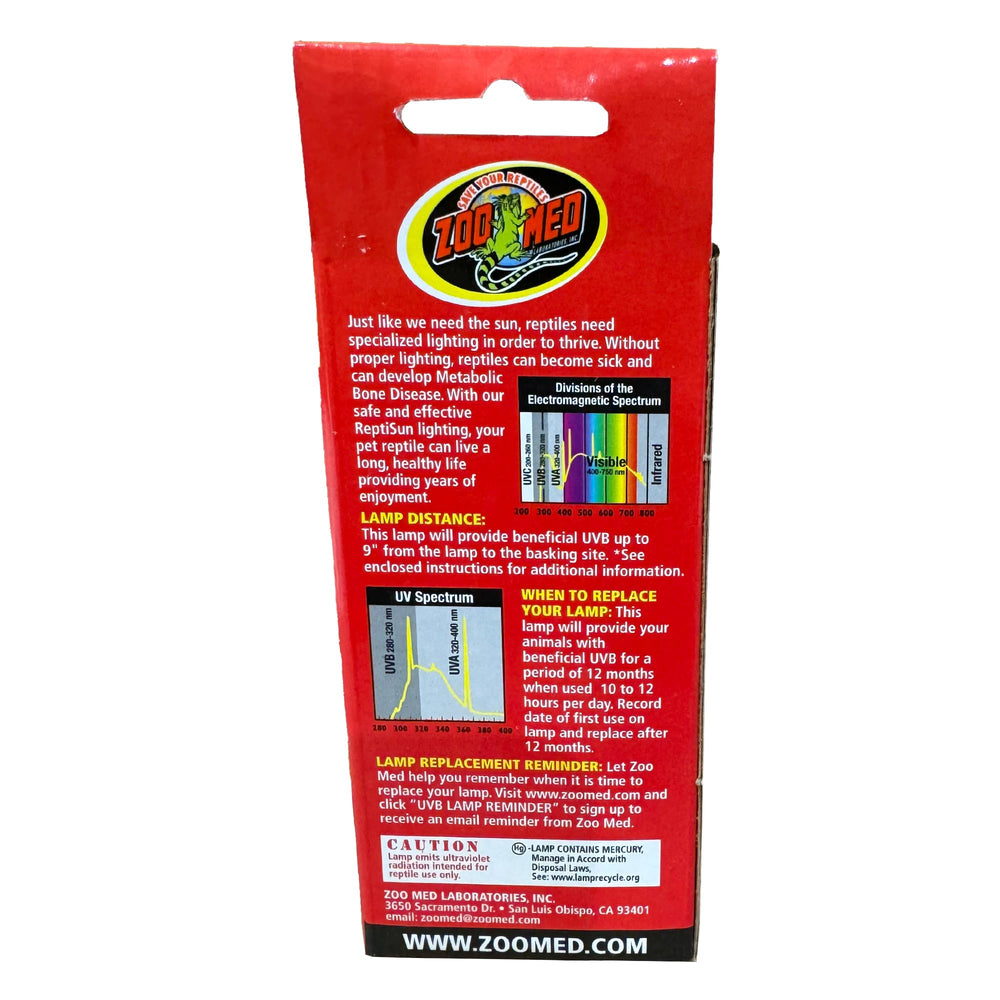 Zoo Med Reptisun 5.0 UVB Mini side view, reliable UVB penetration for reptiles.