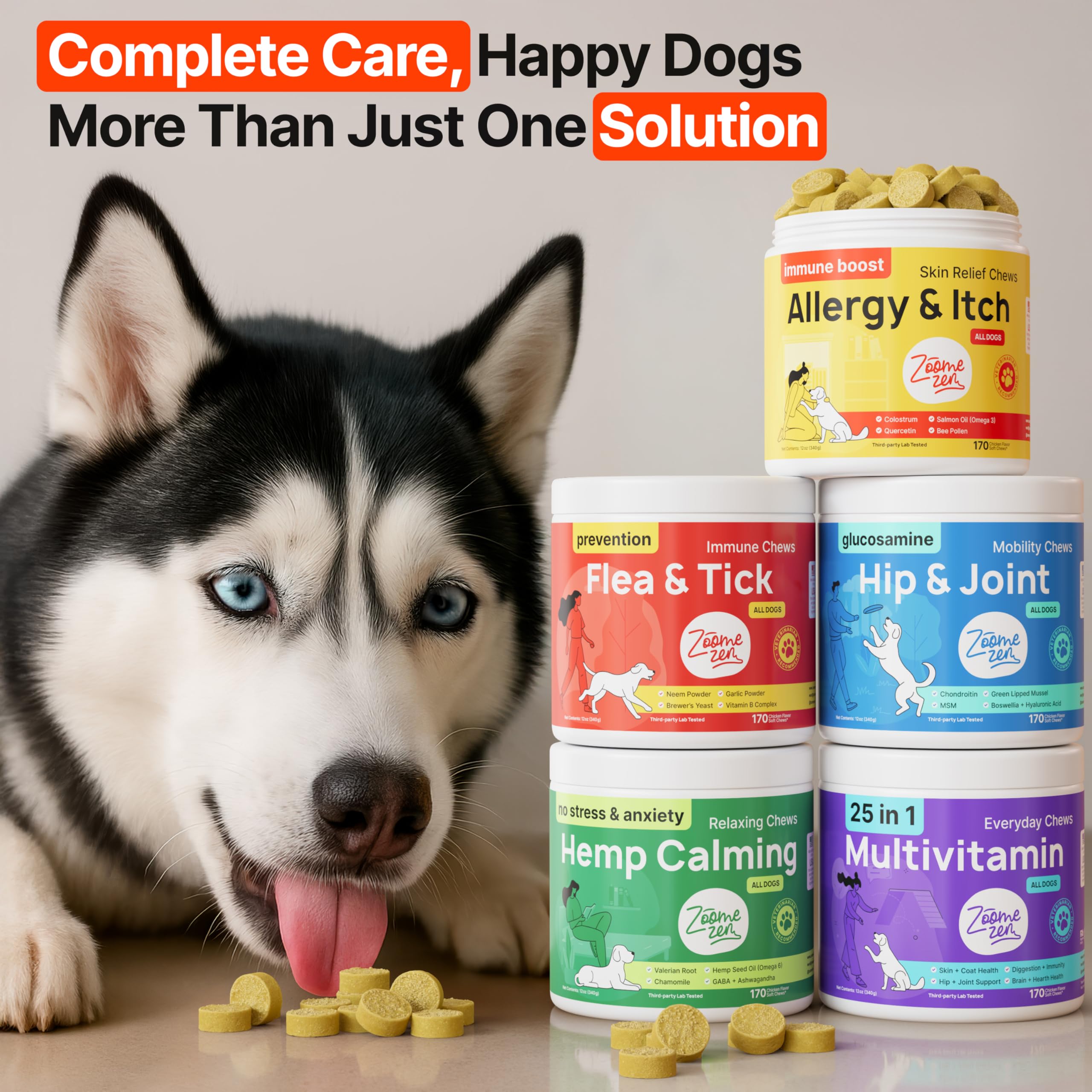 Zoomezen Dog Allergy Chews proudly made in USA.