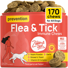 ZOOMEZEN flea and tick chews pack shot demonstrates natural prevention for dogs.