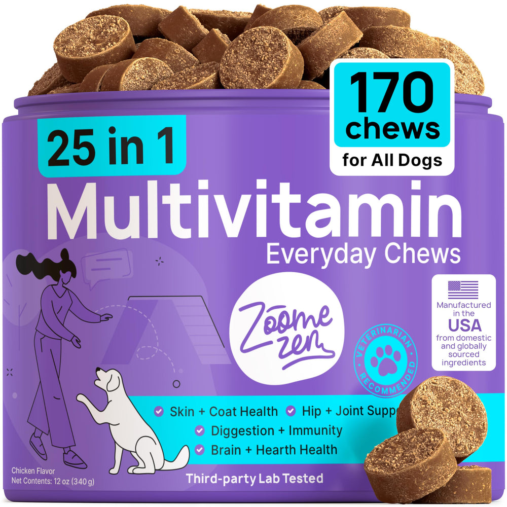 ZOOMEZEN packaging highlights all-in-one dog wellness for busy pets.