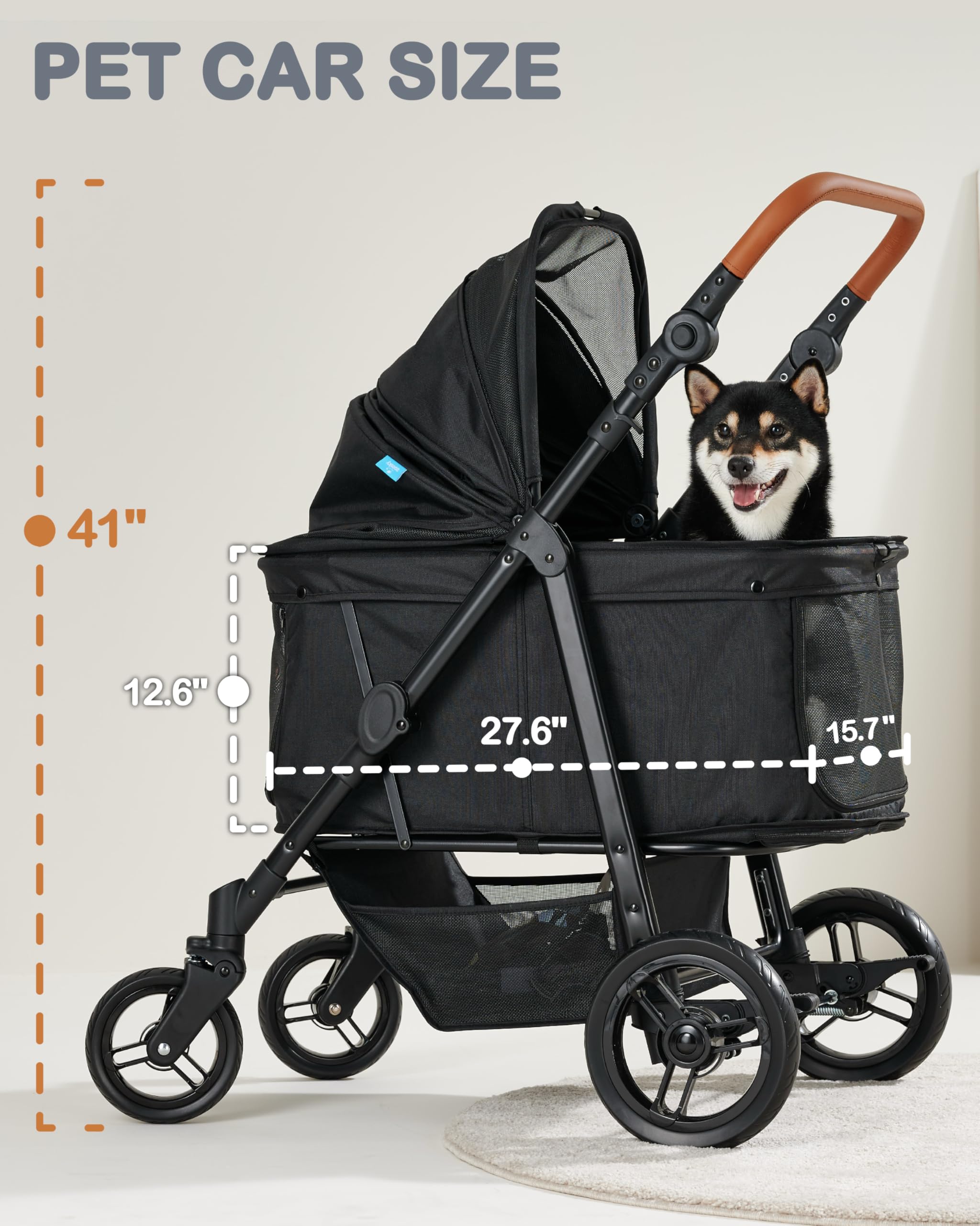 Zoosky dog stroller adjustable handle height for users of all ages.