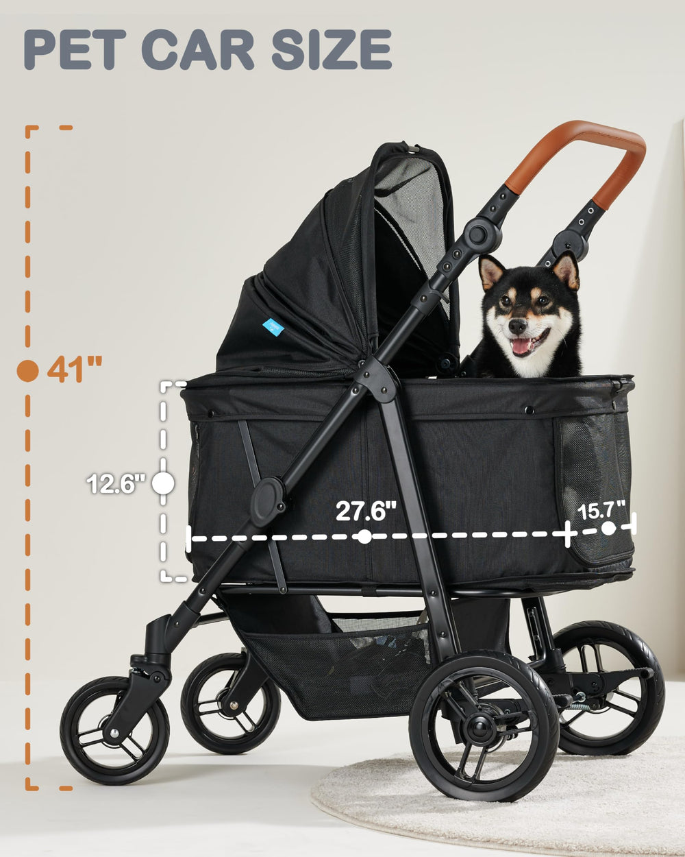 Zoosky dog stroller adjustable handle height for users of all ages.