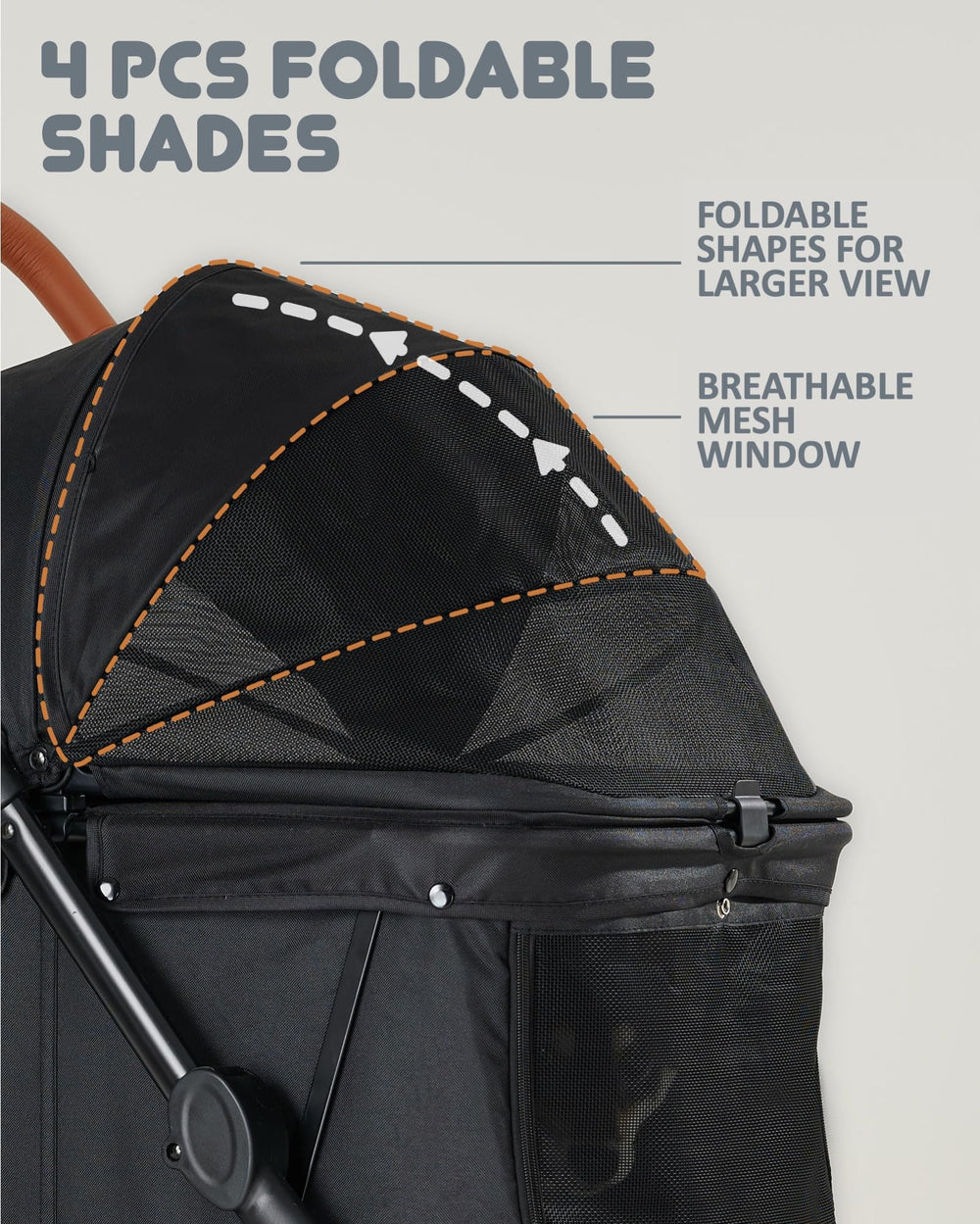 Zoosky dog stroller full canopy with adjustable sun shade for daytime comfort.