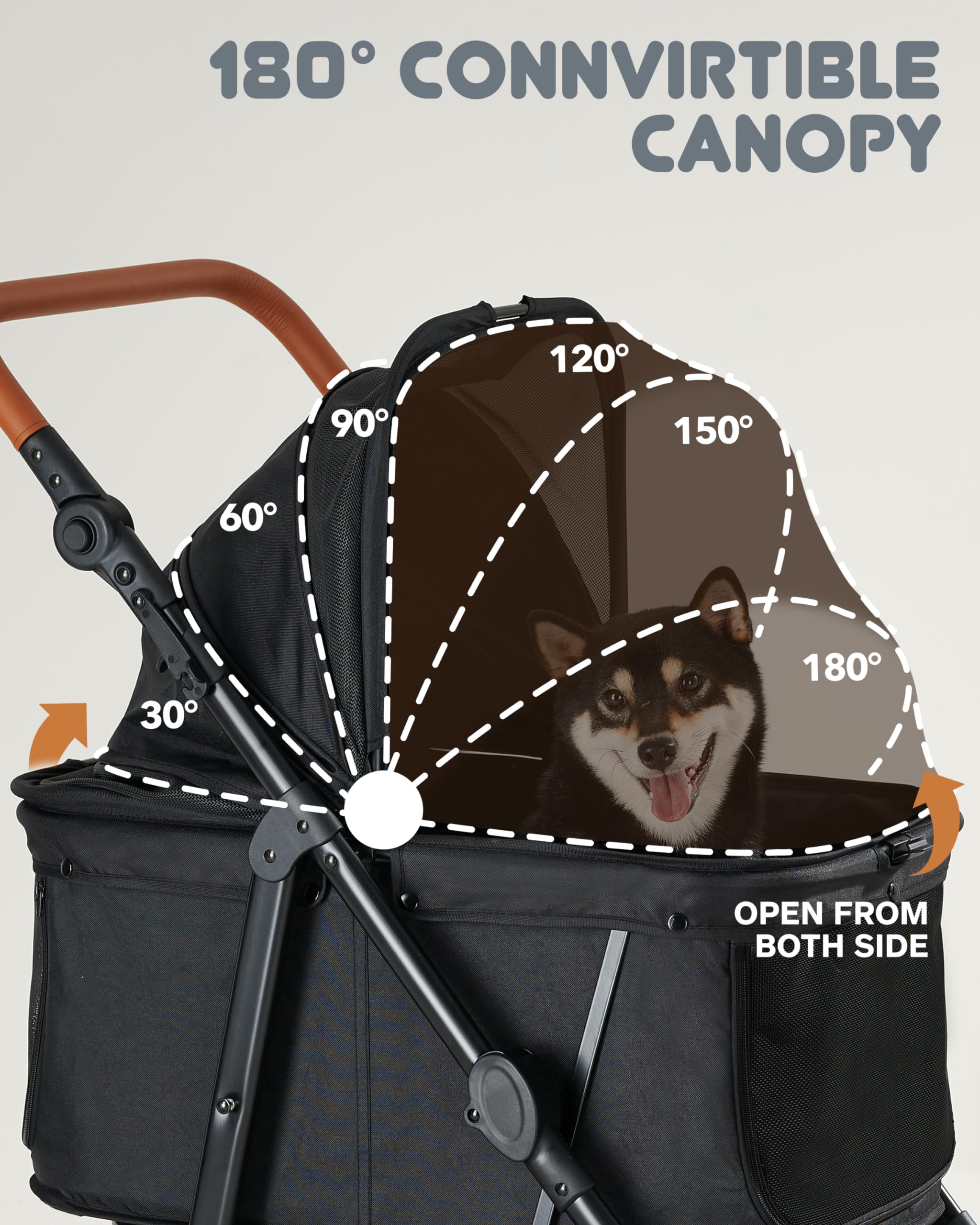 Zoosky dog stroller zippered mesh door enables convenient entry for larger pets.