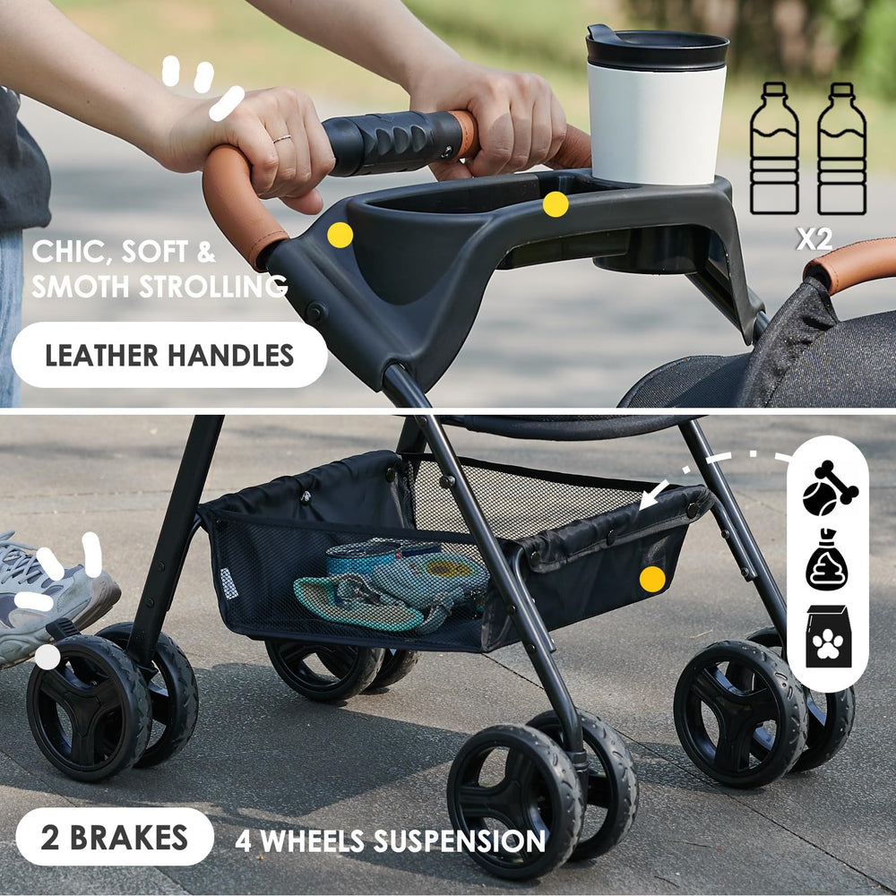 Zoosky Pet Stroller all-terrain wheels convey smooth rides on varied surfaces.