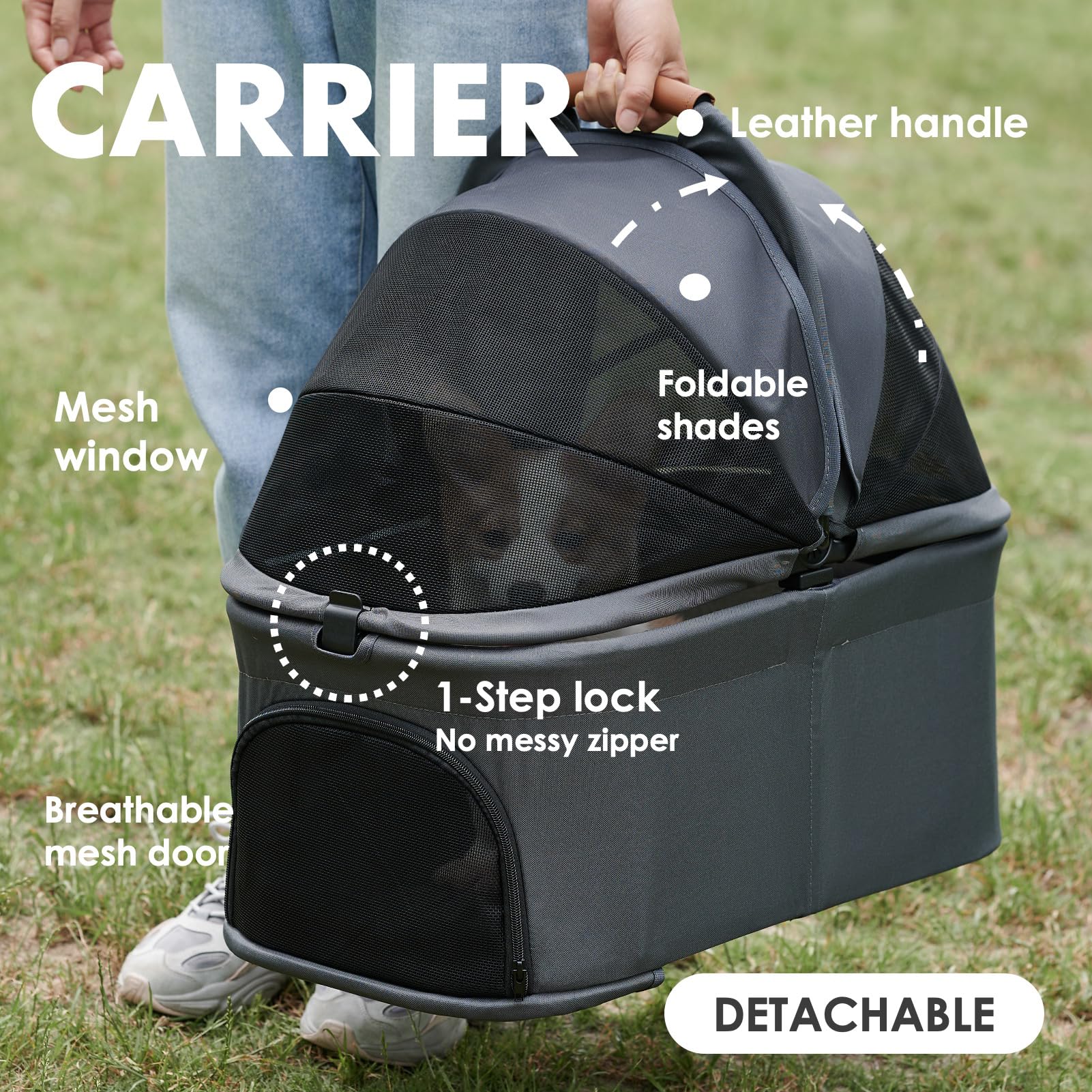 Zoosky Pet Stroller folded frame image shows compact storage.