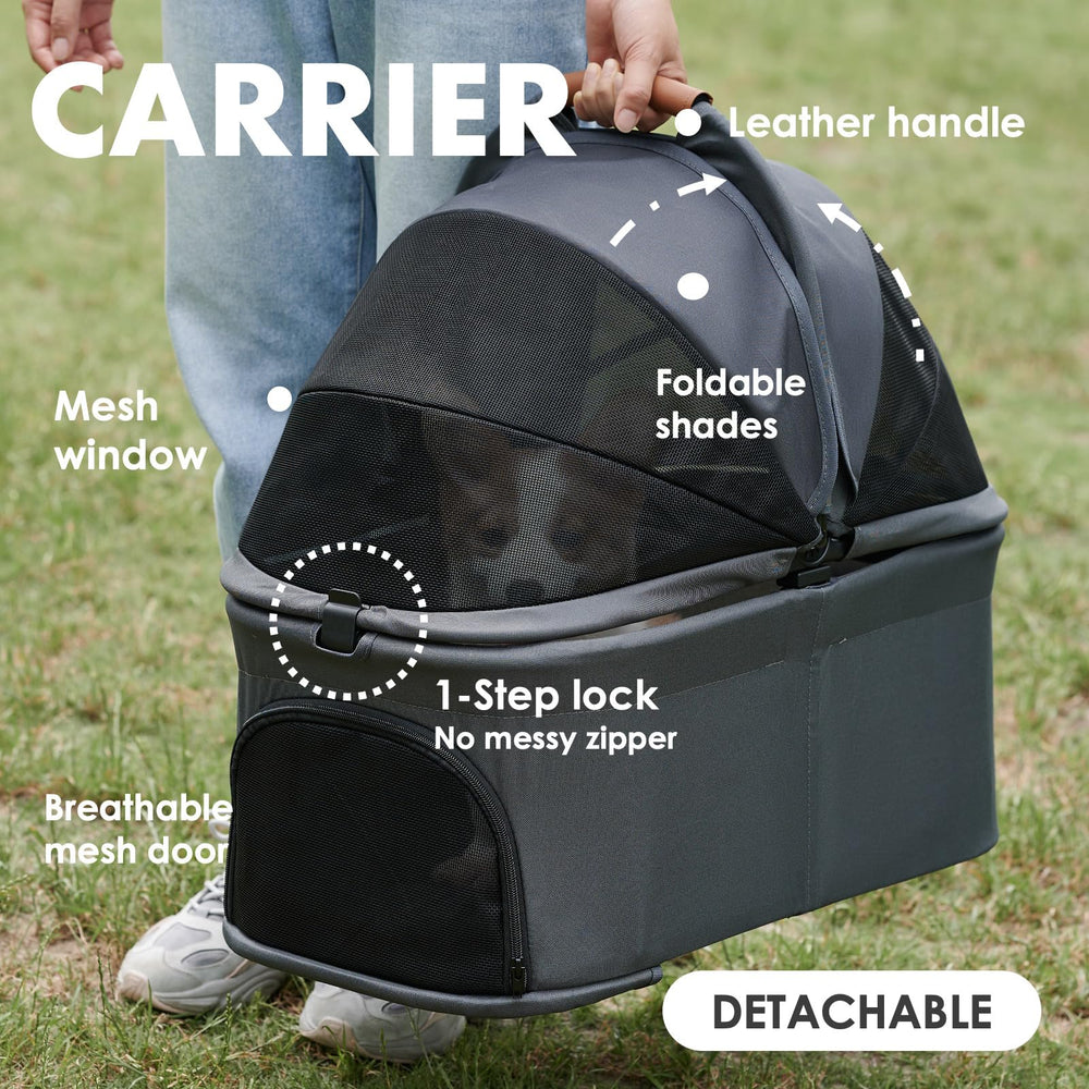 Zoosky Pet Stroller folded frame image shows compact storage.