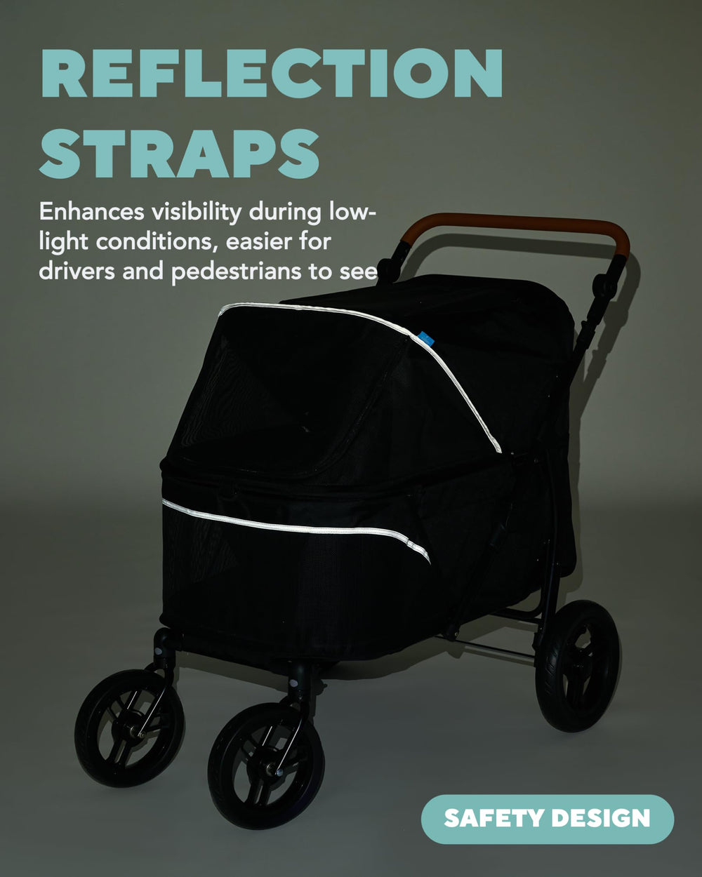 Zoosky folded stroller fits in a car for travel.