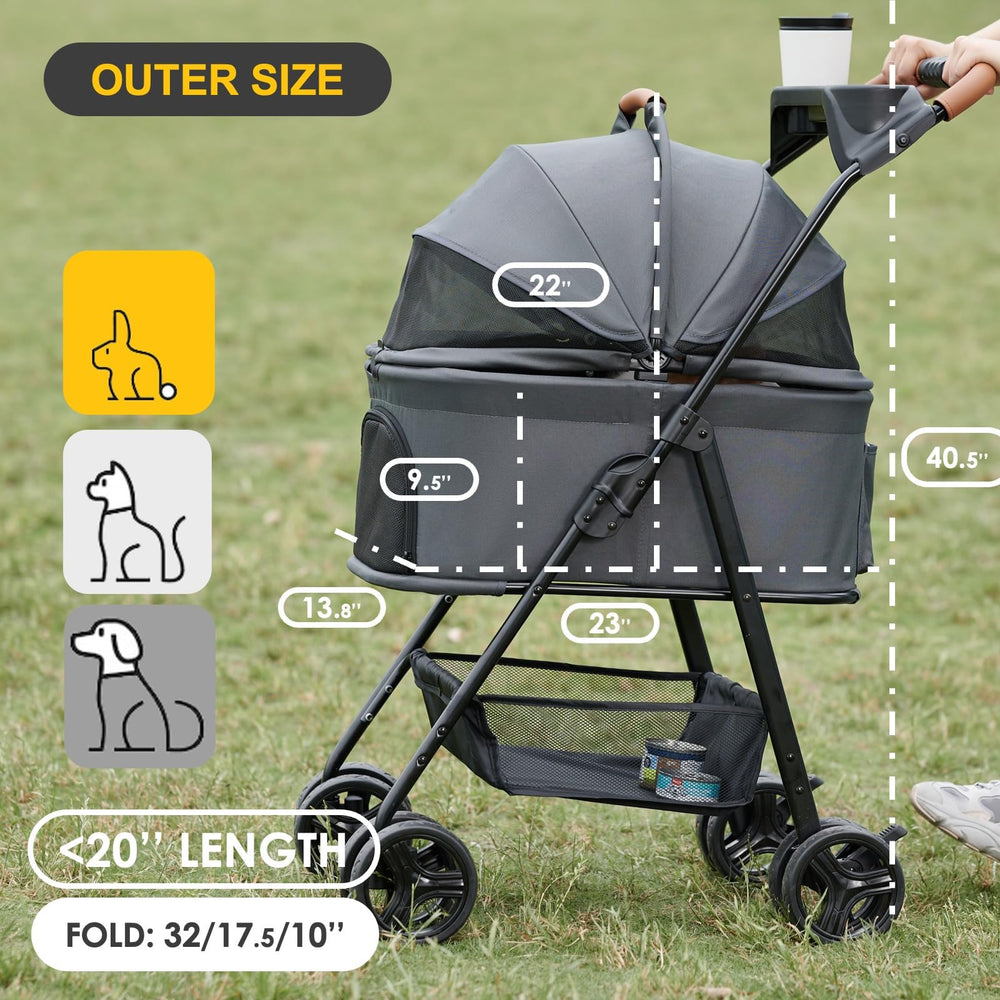 Zoosky Pet Stroller side view demonstrates slim profile for quick storage.