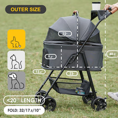 Zoosky Pet Stroller side view demonstrates slim profile for quick storage.