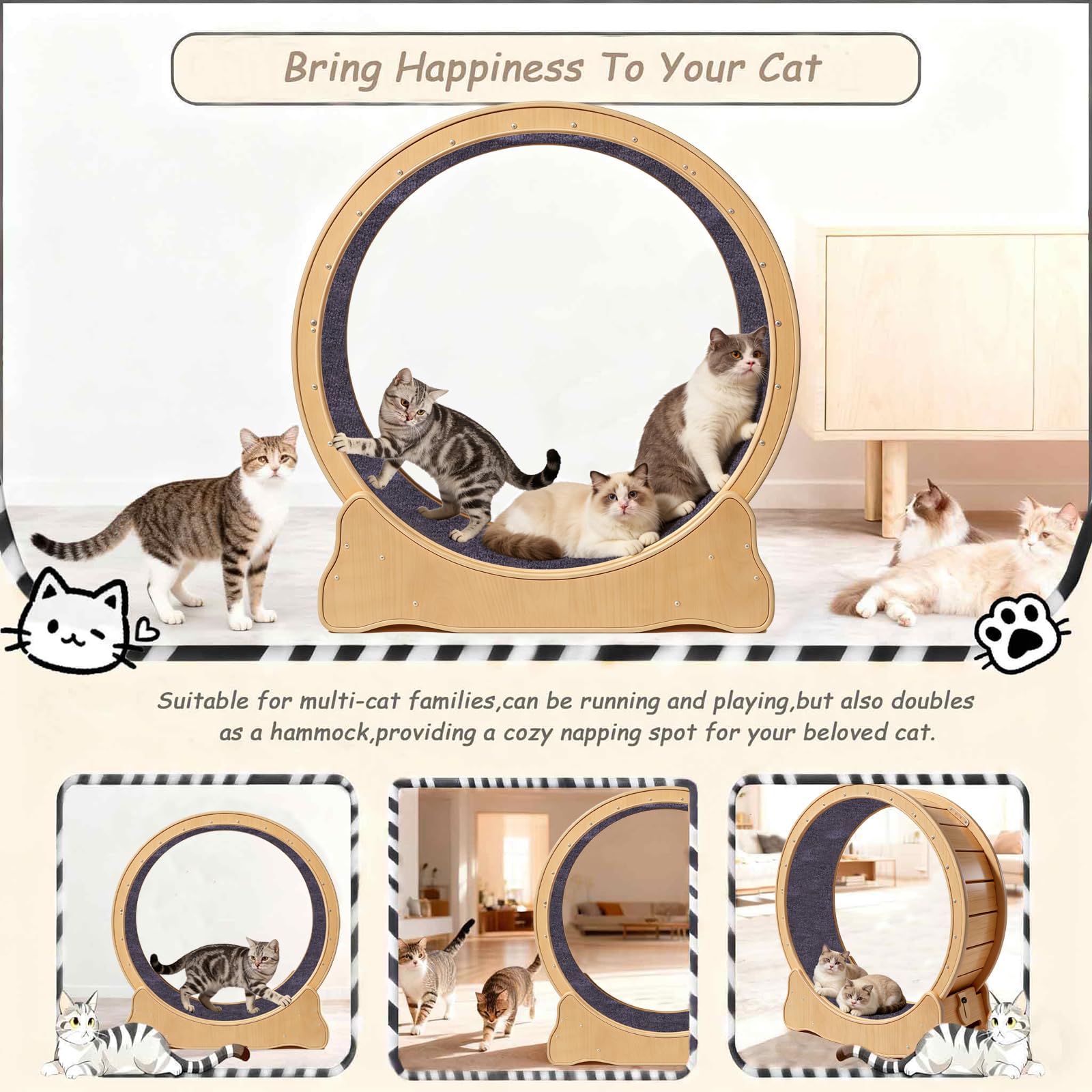 ZooVibe cat exercise wheel in living room setup fits family spaces for indoor workouts.
