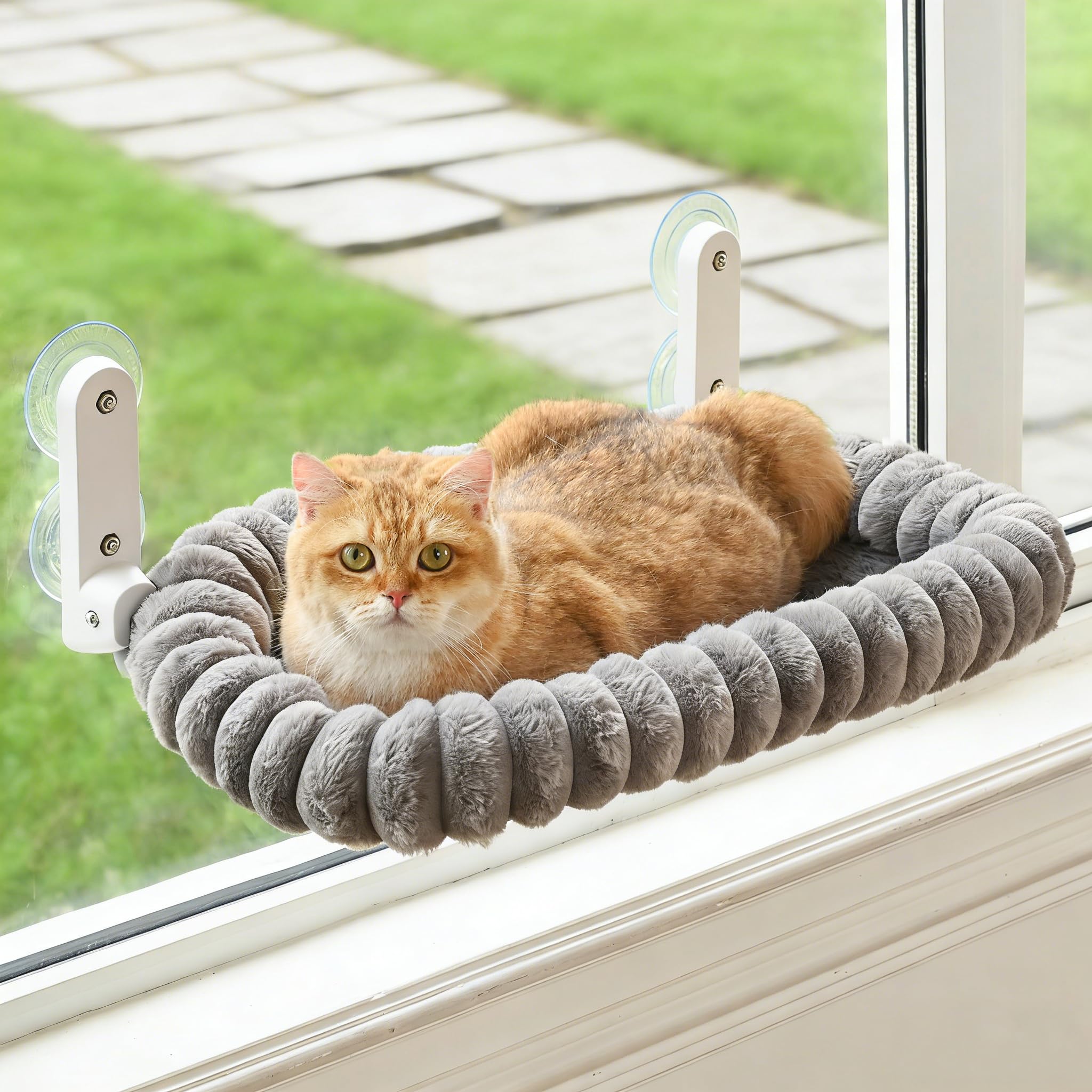 Zoratoo cat window perch folded-flat gray design for space-saving storage near windows