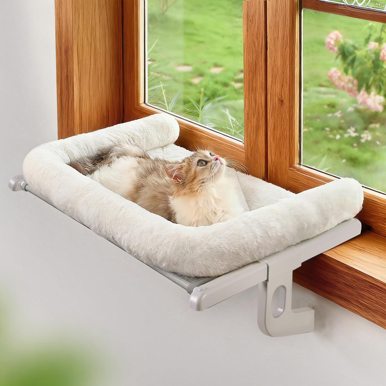 Zoratoo cat window sill perch bolster closeup shows plush comfort for naps.