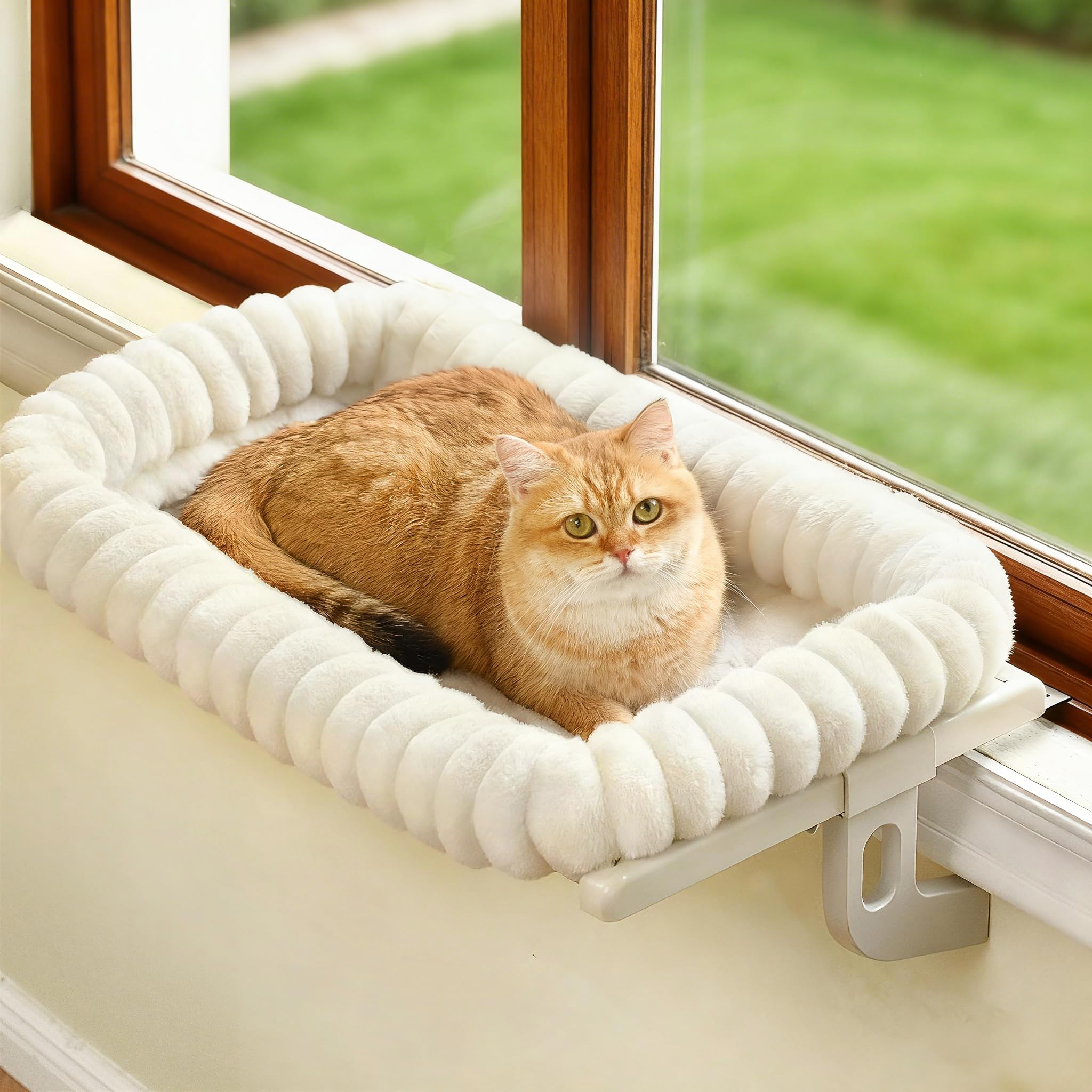 Zoratoo Cloud-Cuddle window perch front view shows sturdy frame for secure lounging