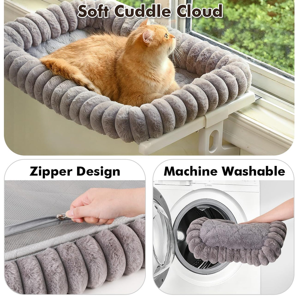 Zoratoo Cloud-Cuddle window perch with sturdy metal frame illustrating reliable support up to 30 lbs