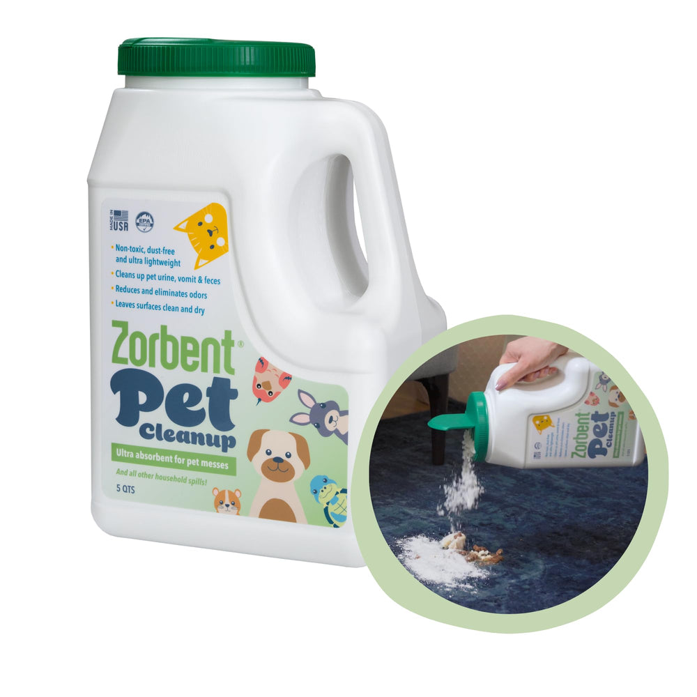 Zorbent Pet Cleanup encapsulation demonstrates absorbing liquids quickly after spills