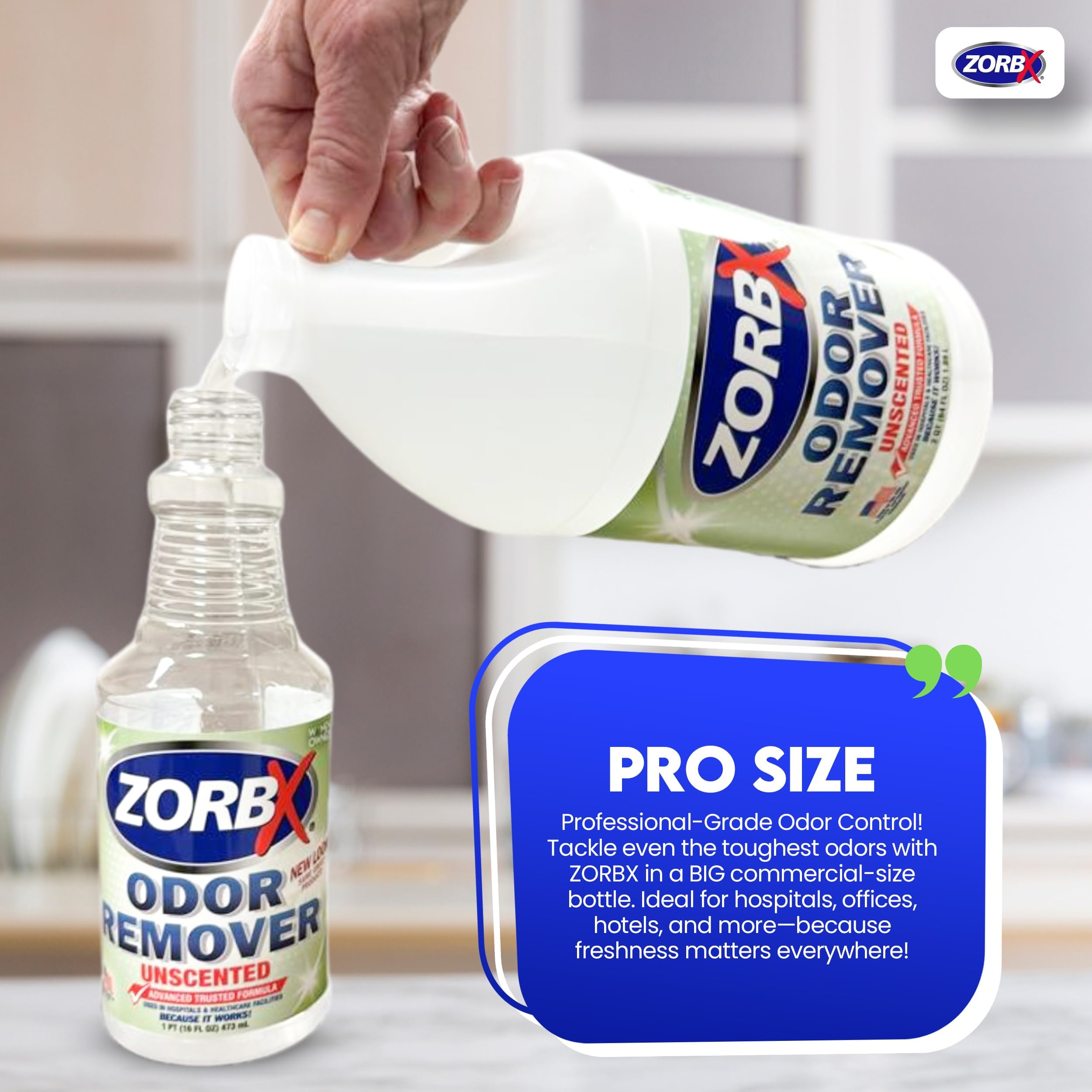 ZORBX unscented odor remover spray demonstrates fast-acting odor control