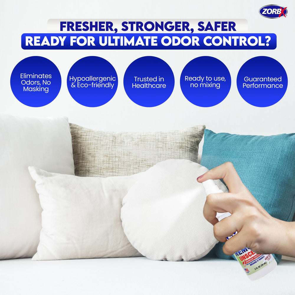 ZORBX Unscented Odor Eliminator carpet spot removal highlights upholstery freshness