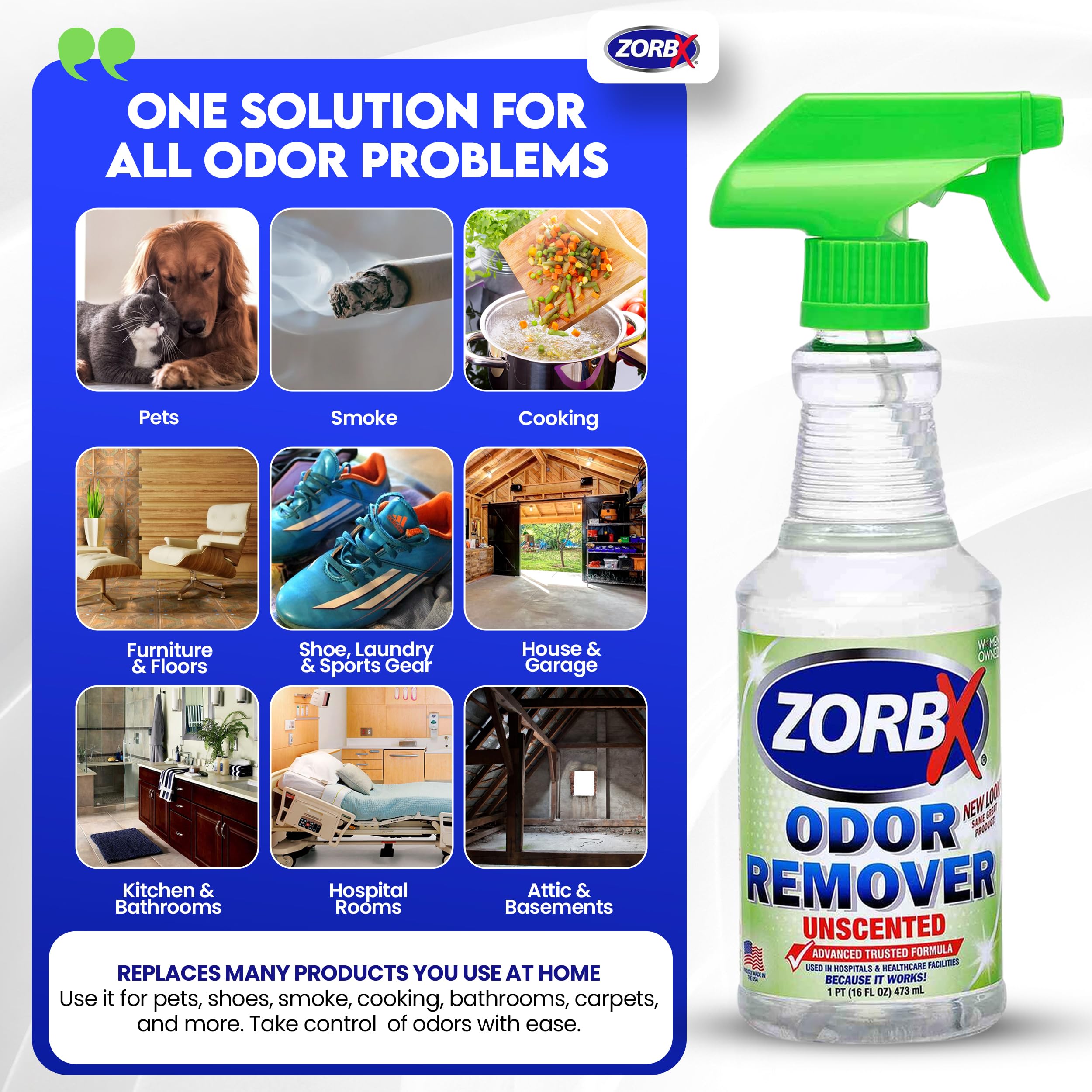 ZORBX Unscented Odor Eliminator pack 2 bottles ideal for home and travel.
