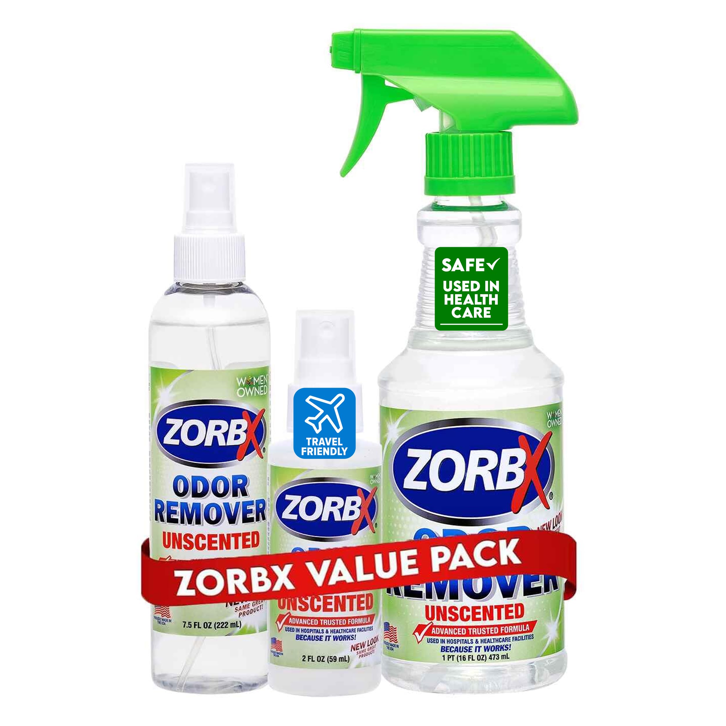 ZORBX unscented odor remover 16oz bottle for room odor control.
