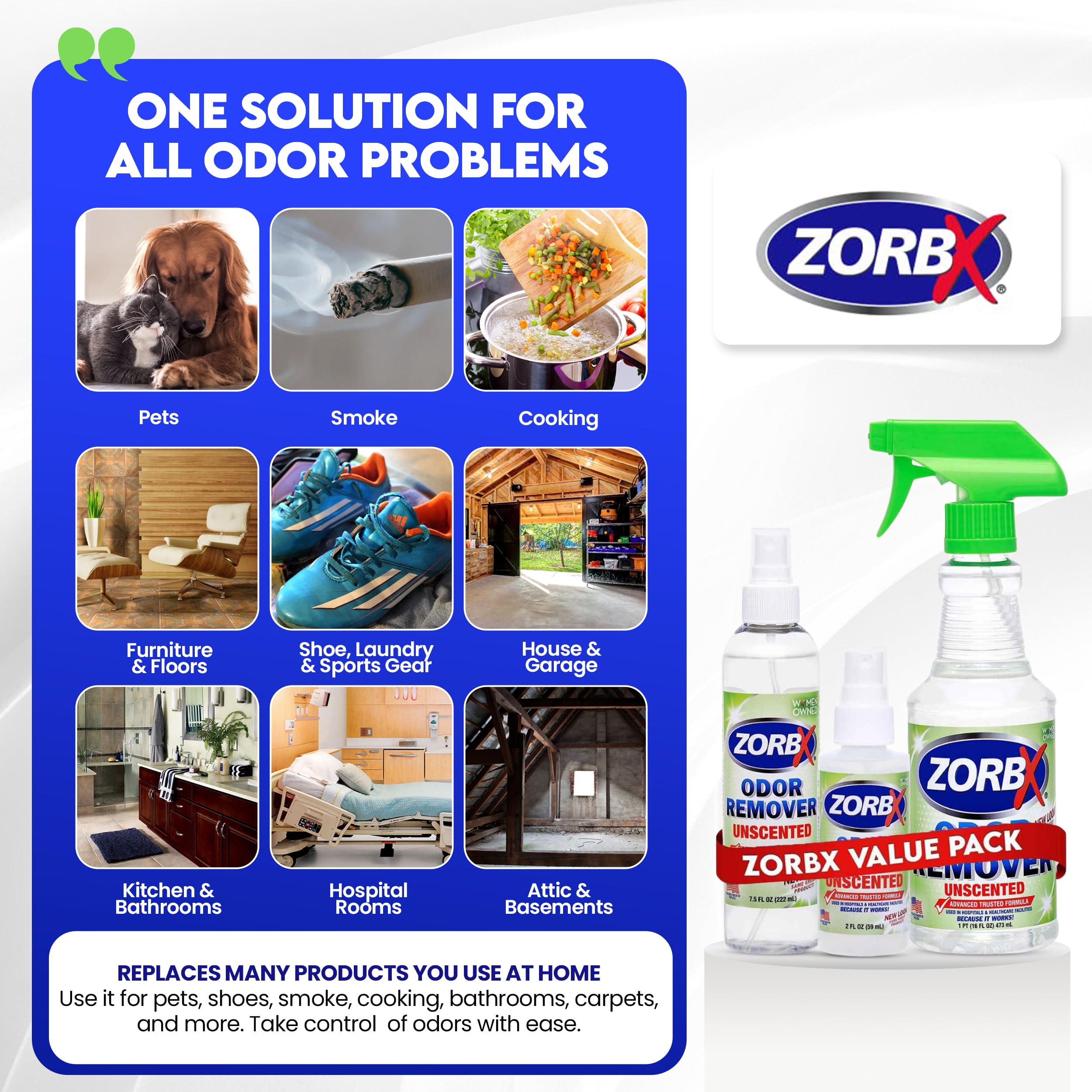 ZORBX unscented odor remover 2oz travel bottle for on-the-go freshness.