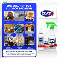 ZORBX unscented odor remover 2oz travel bottle for on-the-go freshness.